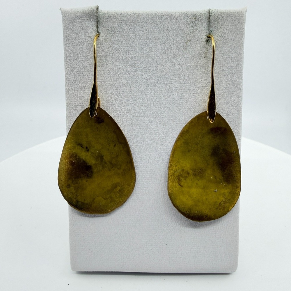 Olive Green Teardrop Shell Look Earrings Gold Tone Long Boho Statement Gift
